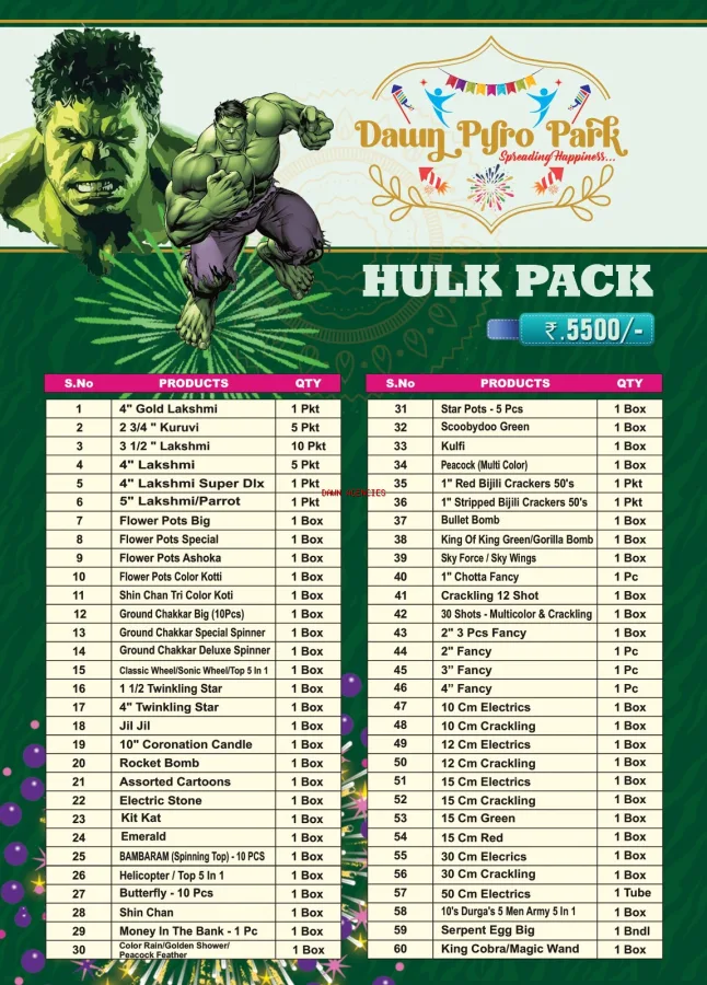 5500 Rs. Hulk Pack (60 Items)